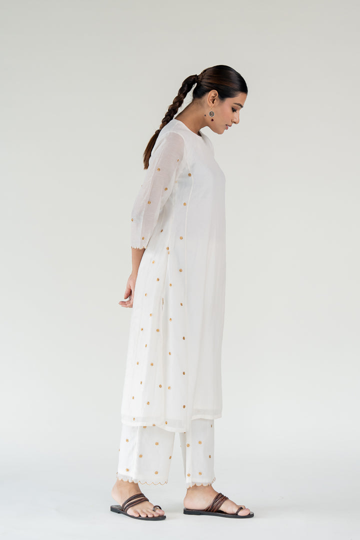 Fiza Kurta Set-Ivory chanderi by Nirjara in ivory color for women Worldwide