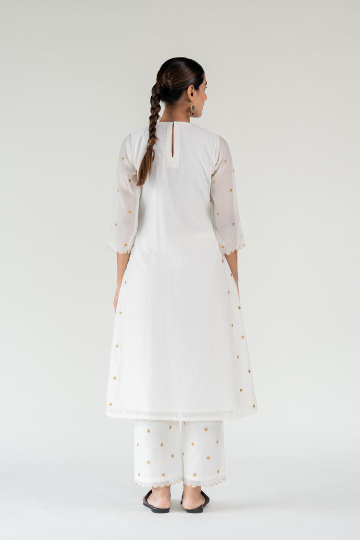 Fiza Kurta Set-Ivory chanderi by Nirjara in ivory color for women Worldwide