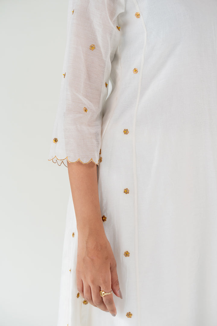 Fiza Kurta Set-Ivory chanderi by Nirjara in ivory color for women Worldwide