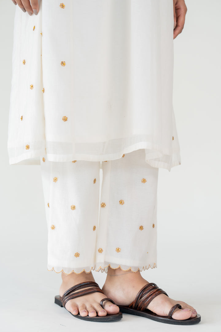 Fiza Kurta Set-Ivory chanderi by Nirjara in ivory color for women Worldwide