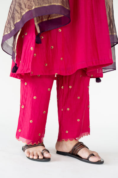 Fiza Kurta Set with Ayra Odhani-Rani Pink & Aubergine