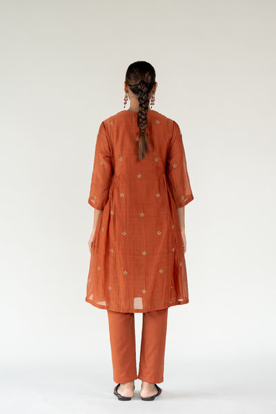 Ekra Kurta Set-Rust