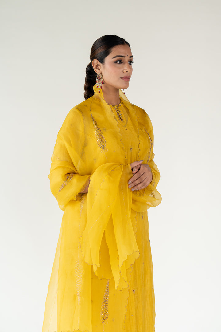 Chaand Kurta Set 
with Shama Odhani-Mustard