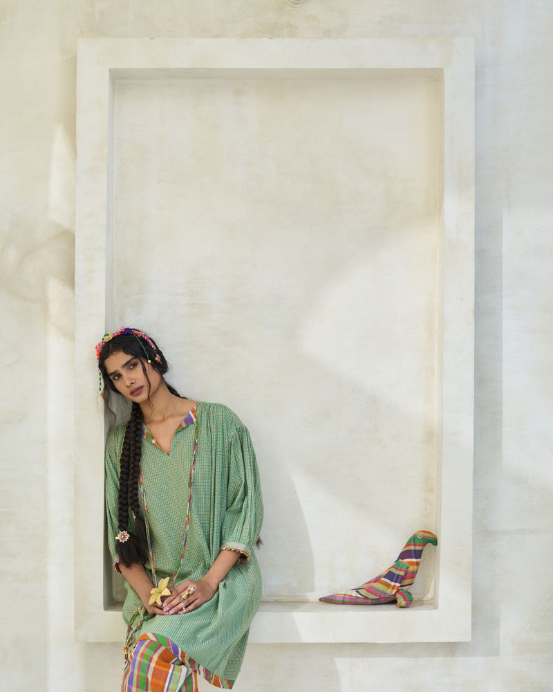Mili Tunic cotton by SWATTI KAPOOR in green color for women Worldwide