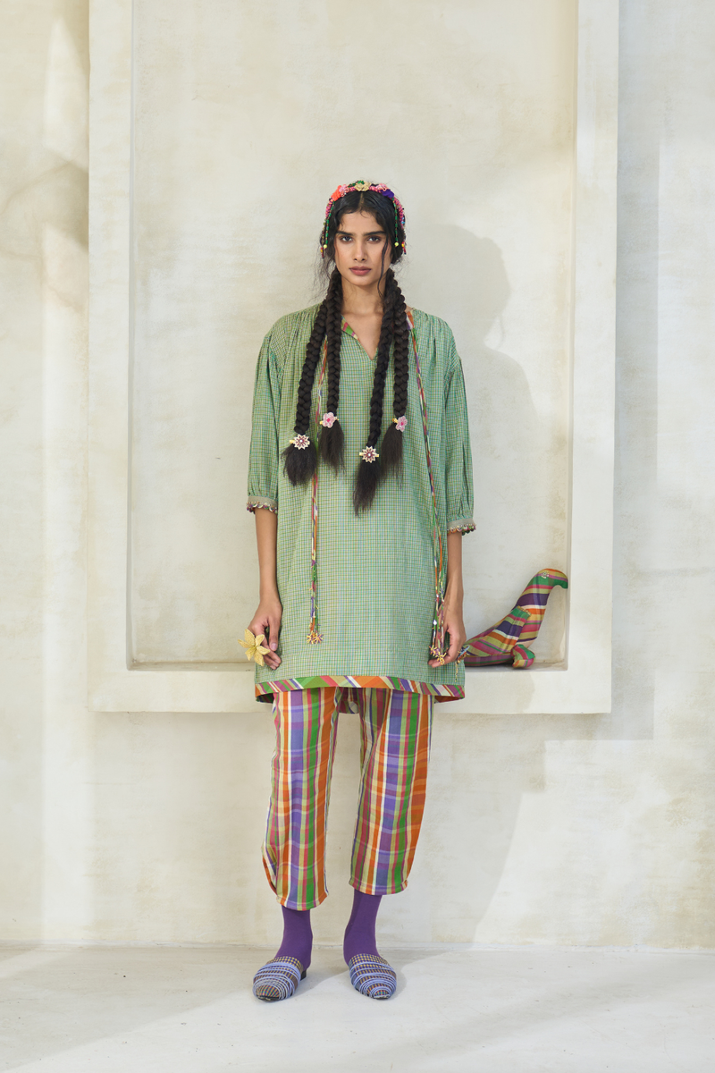 Mili Tunic cotton by SWATTI KAPOOR in green color for women Worldwide