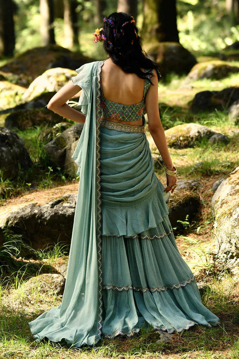 Minna Saree Set georgettte by Paulmi & Harsh-kahan Sep'26 in blue for women Worldwide