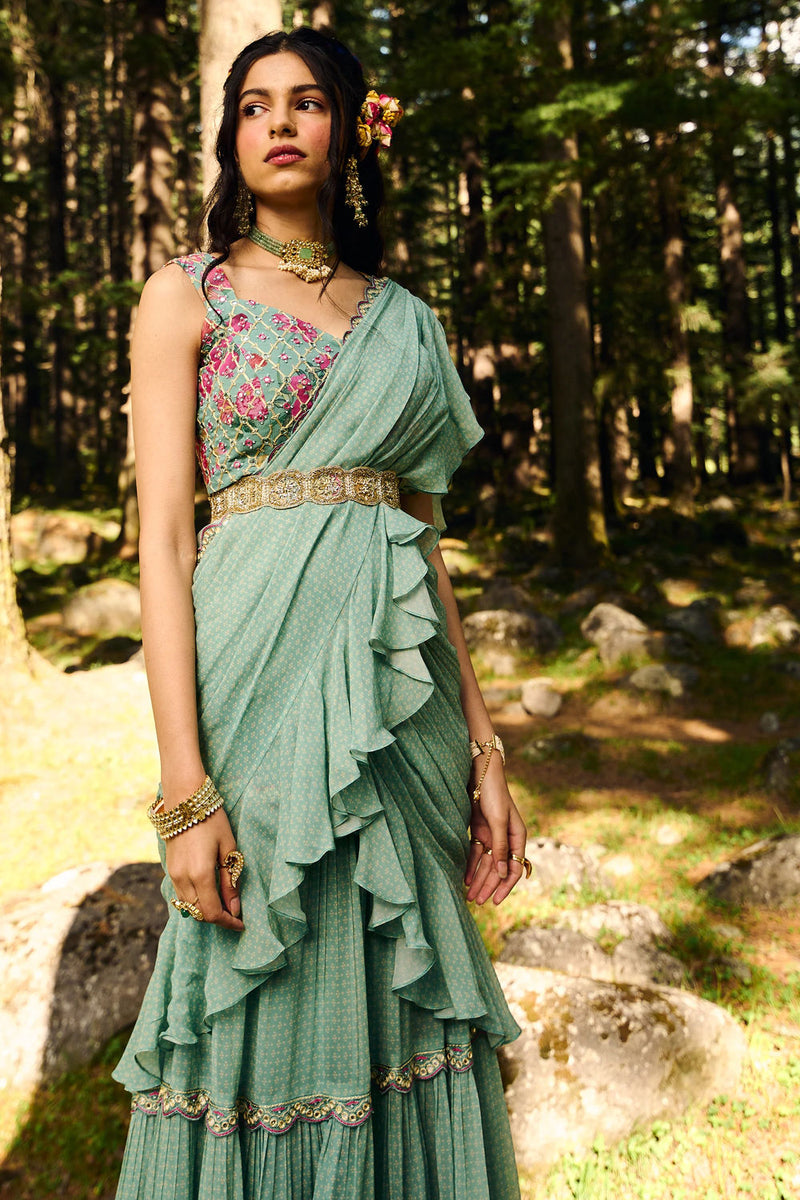Minna Saree Set georgettte by Paulmi & Harsh-kahan Sep'26 in blue for women Worldwide
