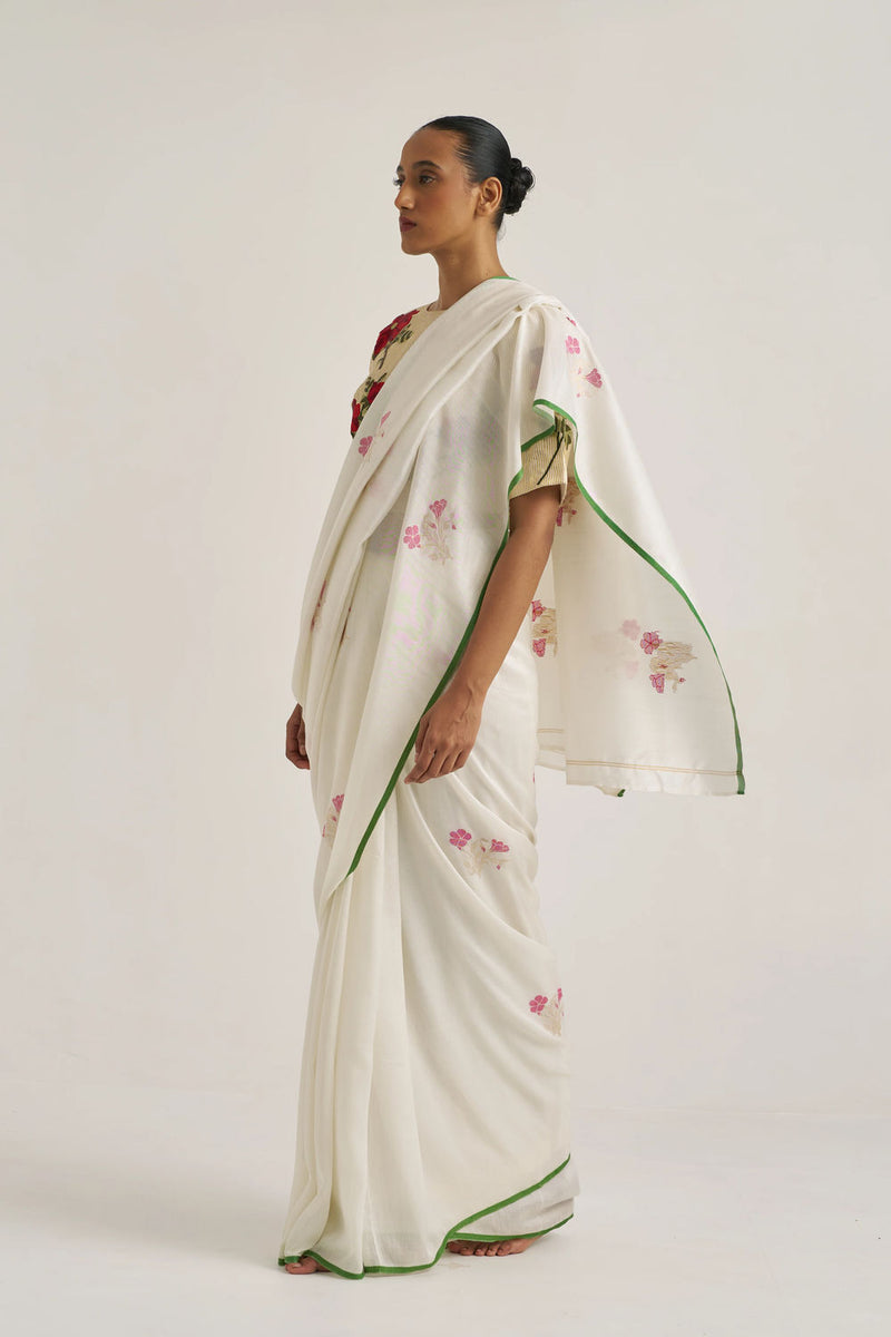 Miraya Sari handwoven cotton silk by Suparna Som in white for women Worldwide