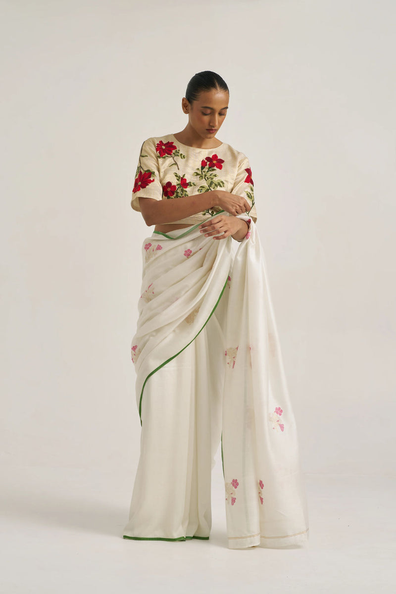 Miraya Sari handwoven cotton silk by Suparna Som in white for women Worldwide