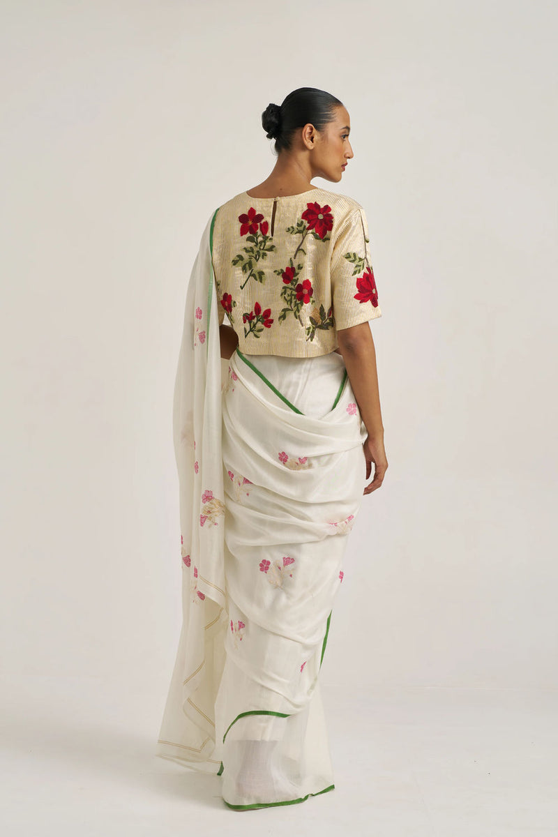 Miraya Sari handwoven cotton silk by Suparna Som in white for women Worldwide