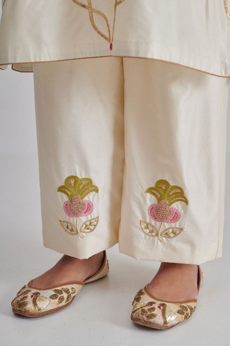 MIRZA & RAINA KURTA & PANT silk by Rashika Mittal in ivory color for women Worldwide