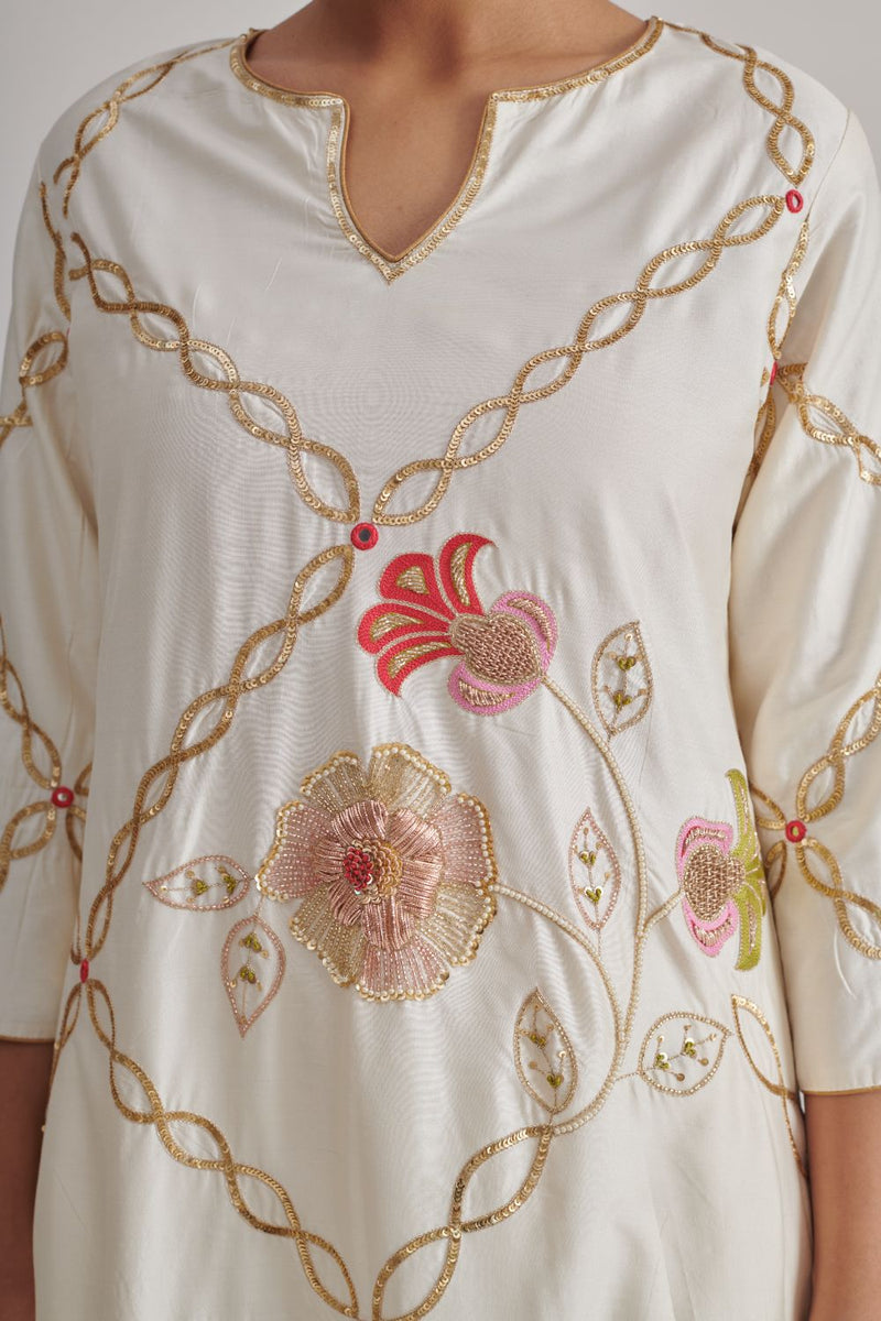 MIRZA & RAINA KURTA & PANT silk by Rashika Mittal in ivory color for women Worldwide