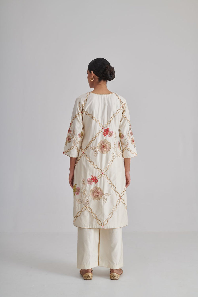 MIRZA & RAINA KURTA & PANT silk by Rashika Mittal in ivory color for women Worldwide