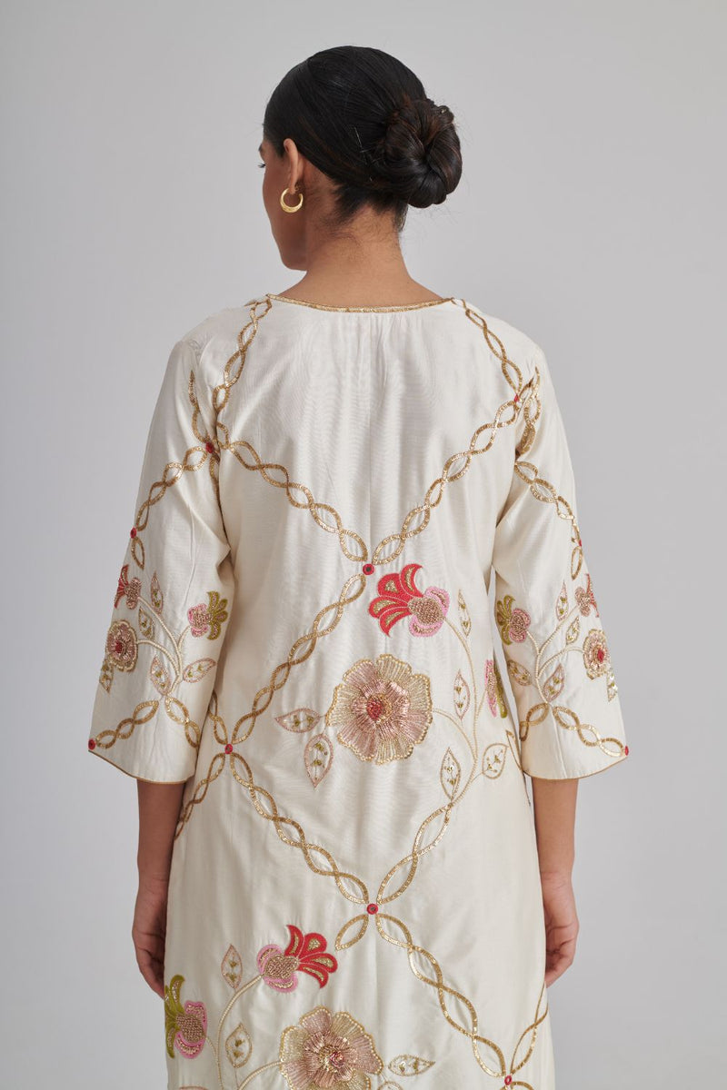 MIRZA & RAINA KURTA & PANT silk by Rashika Mittal in ivory color for women Worldwide