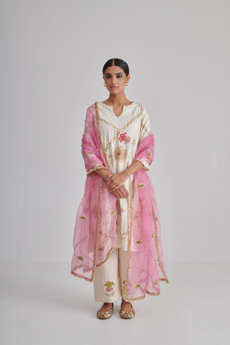 MIRZA & RAINA KURTA & PANT silk by Rashika Mittal in ivory color for women Worldwide
