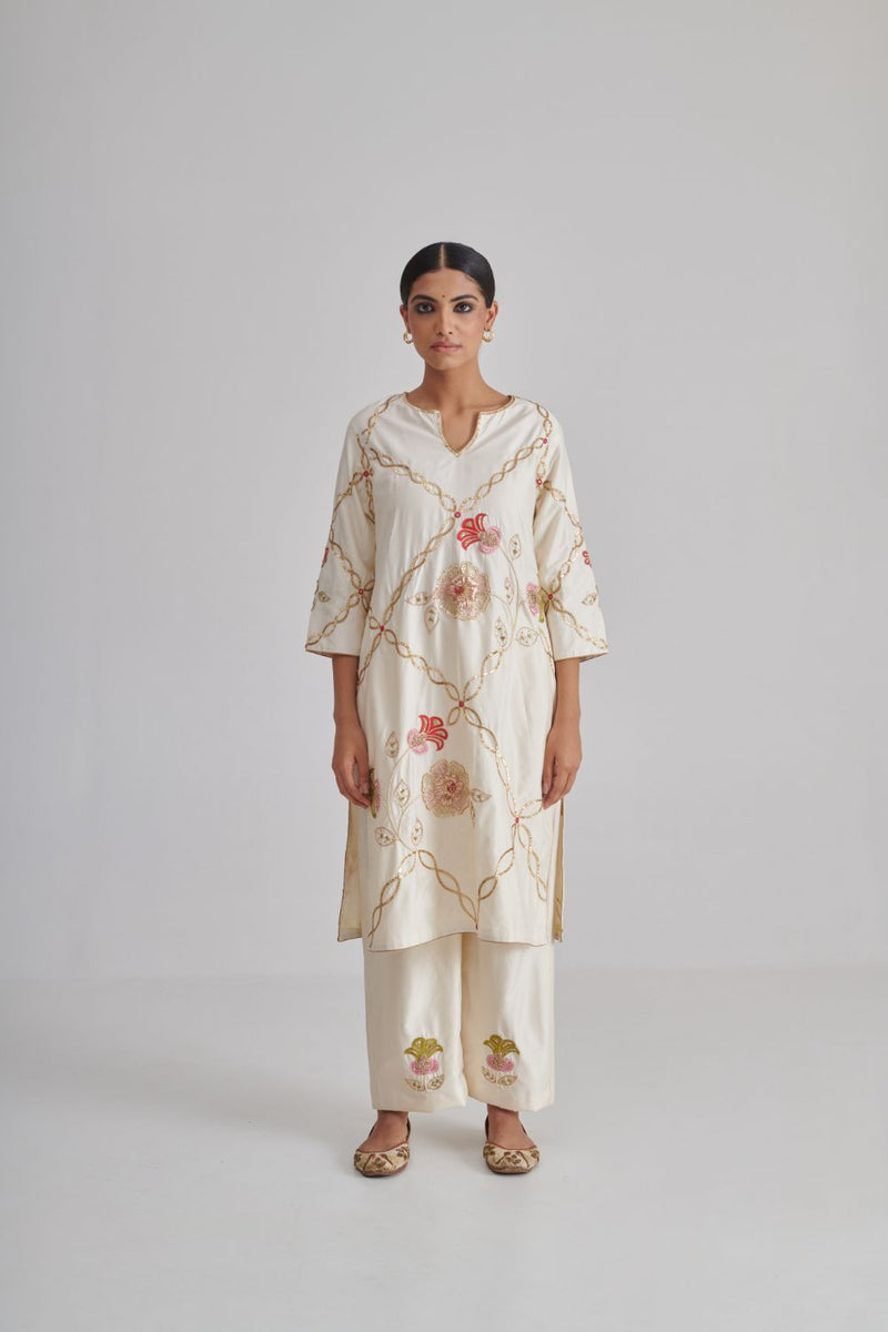 MIRZA & RAINA KURTA & PANT silk by Rashika Mittal in ivory color for women Worldwide