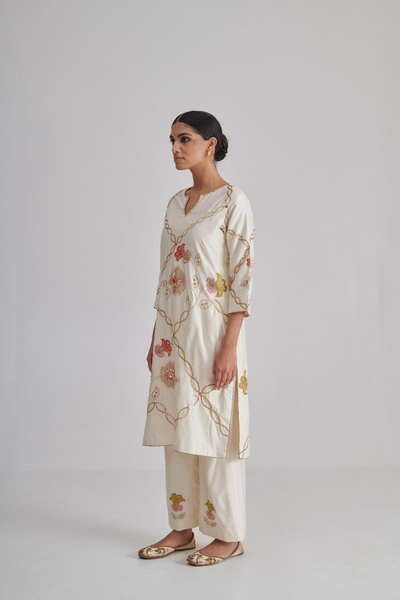 MIRZA & RAINA KURTA & PANT silk by Rashika Mittal in ivory color for women Worldwide
