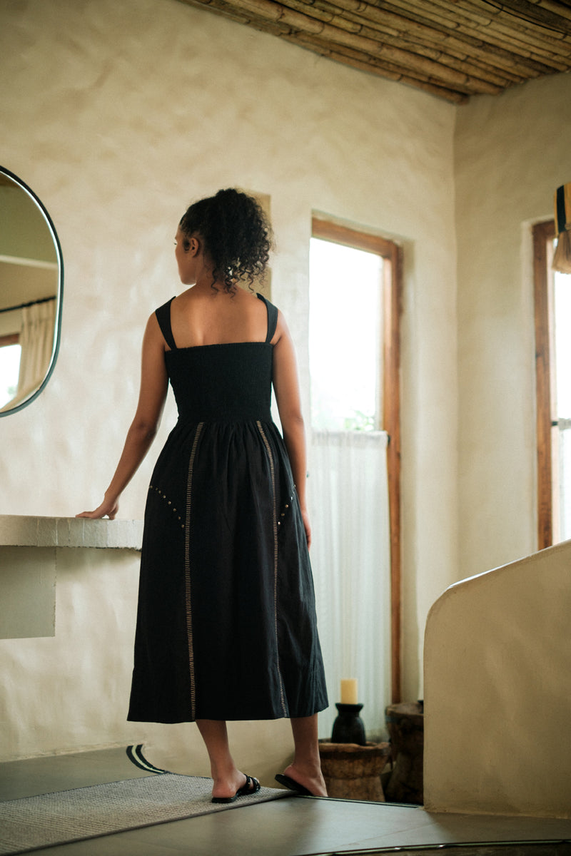 Kaza slip dress long Crushed Cotton dress by The Terra Tribe in black for women Worldwide