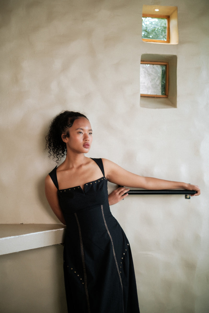 Kaza slip dress long Crushed Cotton dress by The Terra Tribe in black for women Worldwide
