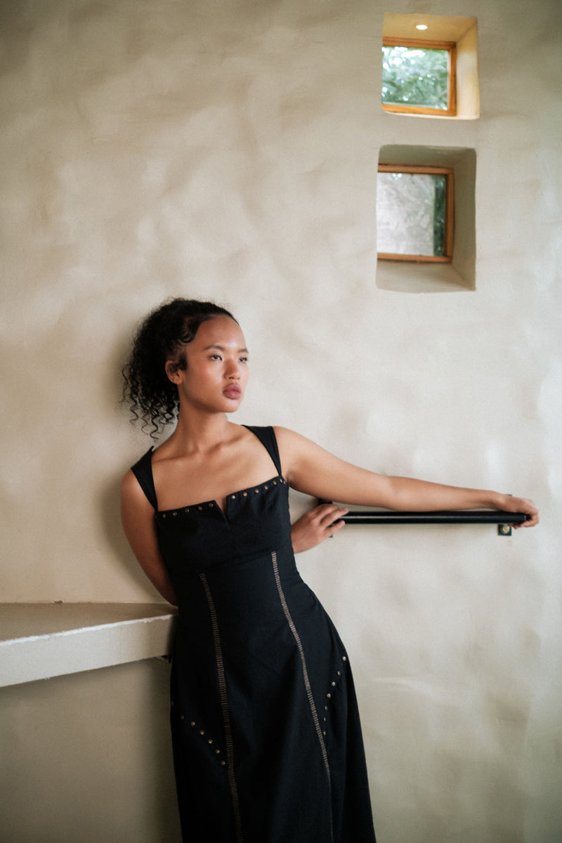 Kaza slip dress long Crushed Cotton dress by The Terra Tribe in black for women Worldwide