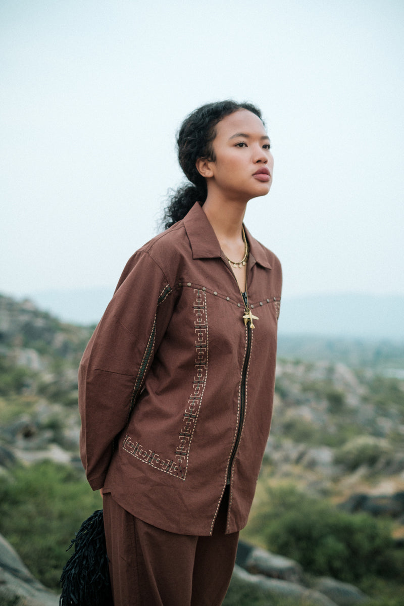 Morracan shirt Crushed Cotton top/shirt by The Terra Tribe in green for women Worldwide