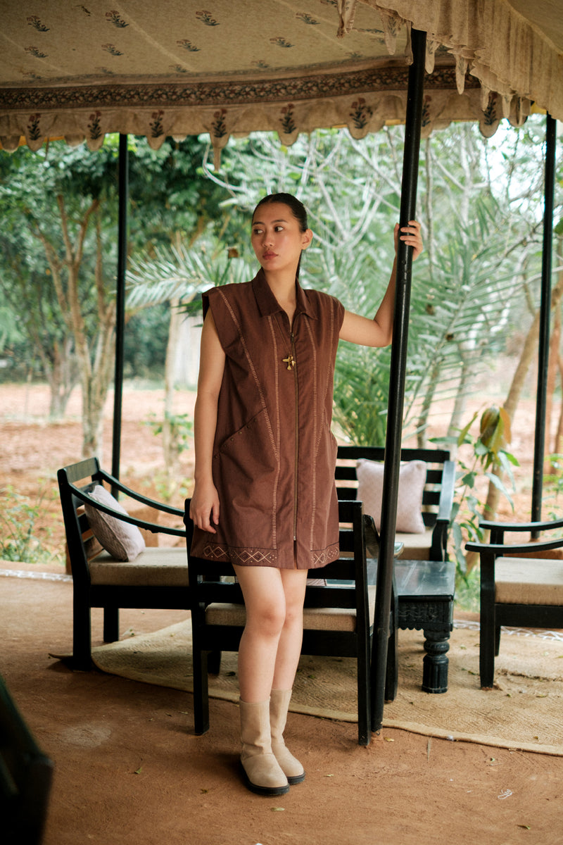 Antalya shirt jacket dress Crushed Cotton dress by The Terra Tribe in brown for women Worldwide