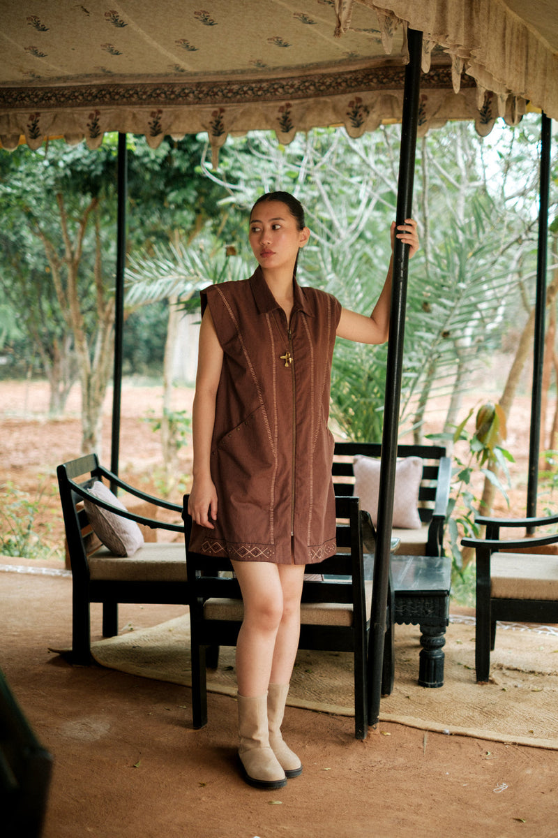 Antalya shirt jacket dress Crushed Cotton dress by The Terra Tribe in brown for women Worldwide