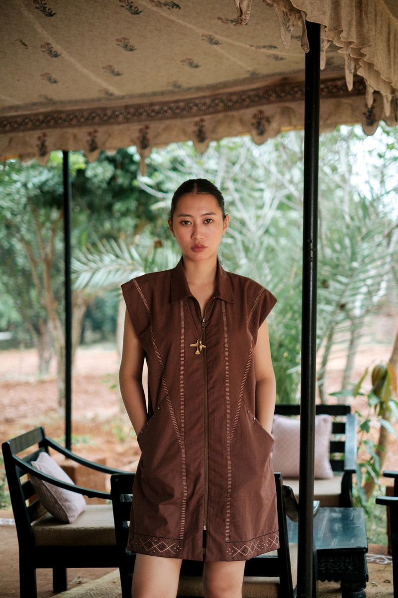 Antalya shirt jacket dress Crushed Cotton dress by The Terra Tribe in brown for women Worldwide