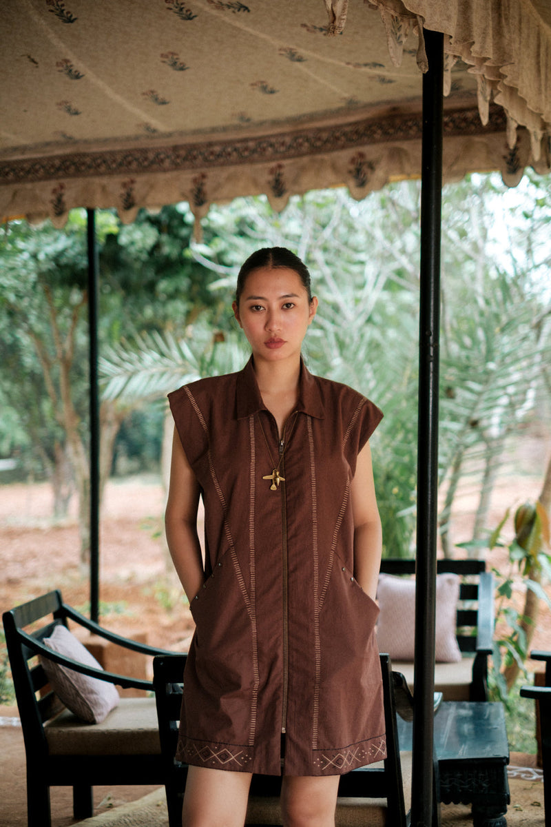 Antalya shirt jacket dress Crushed Cotton dress by The Terra Tribe in brown for women Worldwide