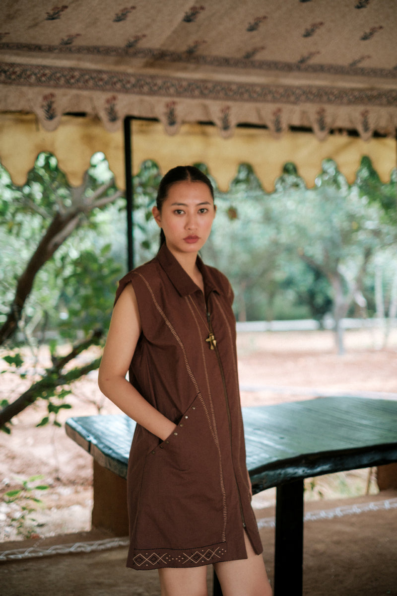 Antalya shirt jacket dress Crushed Cotton dress by The Terra Tribe in brown for women Worldwide