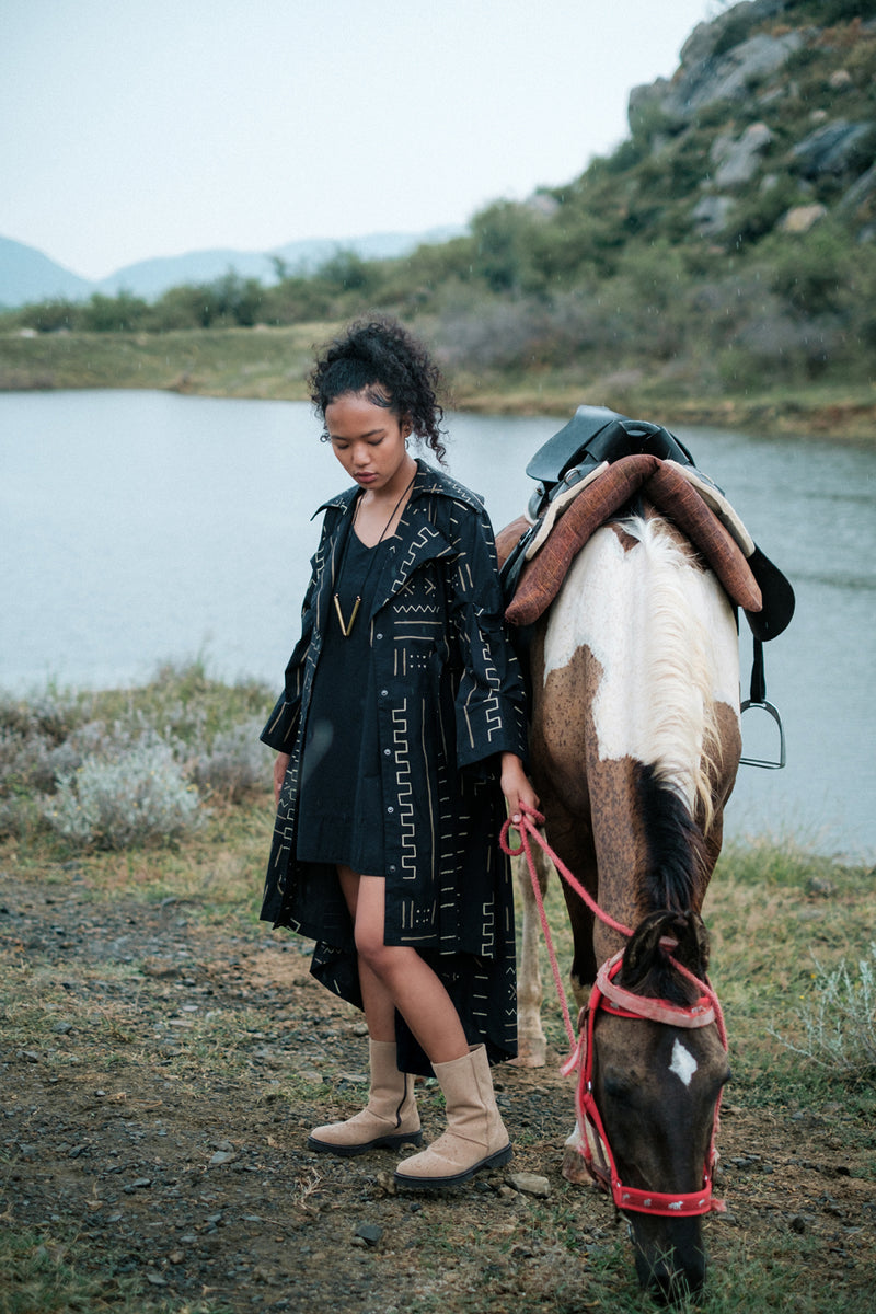 Slip dress Crushed Cotton dress by The Terra Tribe in black for women Worldwide