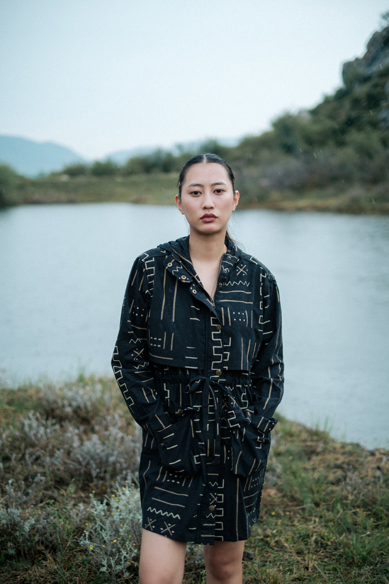 Bodrum utility jacket dress Crushed Cotton dress by The Terra Tribe in black for women Worldwide