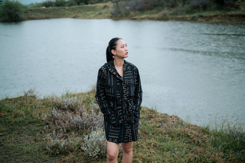 Bodrum utility jacket dress Crushed Cotton dress by The Terra Tribe in black for women Worldwide