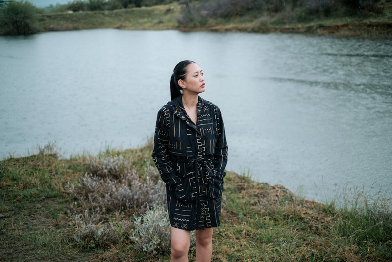 Bodrum utility jacket dress Crushed Cotton dress by The Terra Tribe in black for women Worldwide