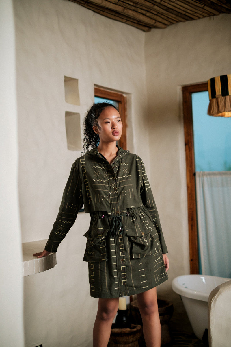 Bodrum utility jacket dress Crushed Cotton dress by The Terra Tribe in black for women Worldwide