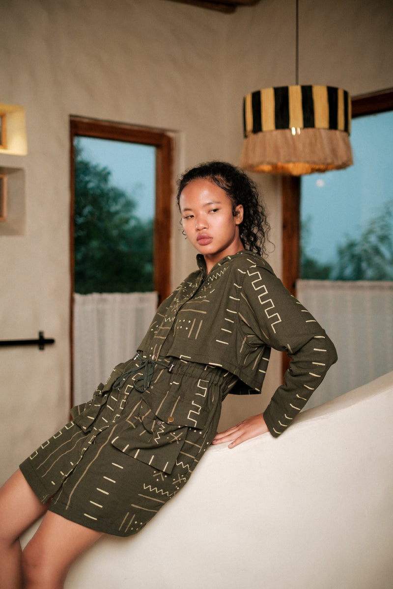 Bodrum utility jacket dress Crushed Cotton dress by The Terra Tribe in black for women Worldwide