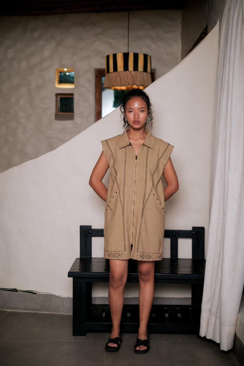 Antalya shirt jacket dress Crushed Cotton dress by The Terra Tribe in brown for women Worldwide