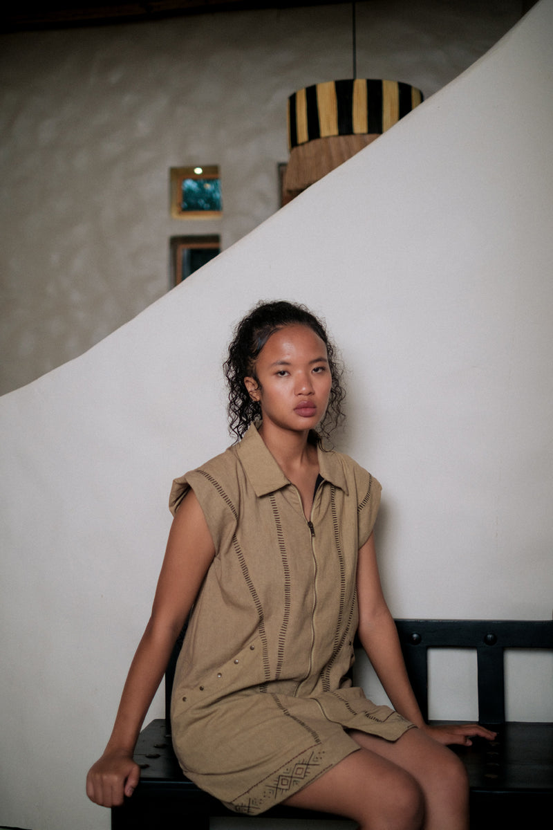 Antalya shirt jacket dress Crushed Cotton dress by The Terra Tribe in brown for women Worldwide