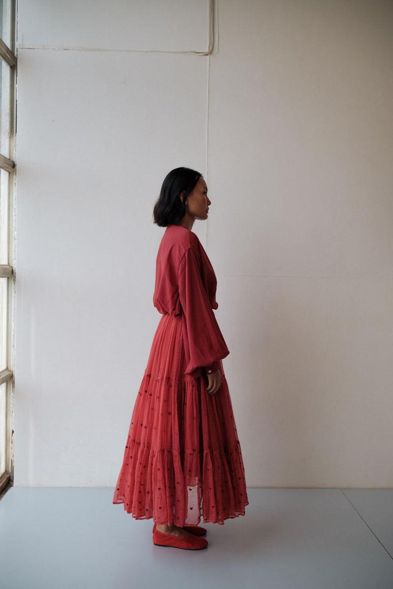Maya Skirt by TOKREE in red color for women Worldwide