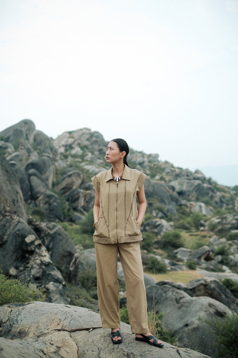 Handwoven Barrel Pants Crushed Cotton pant/trouser by The Terra Tribe in green for women Worldwide