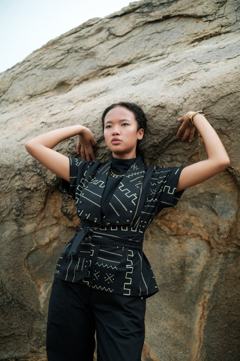 Berlin Shawl collar Top Crushed Cotton top/shirt by The Terra Tribe in black for women Worldwide