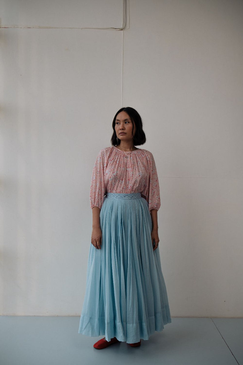 MIRA SKIRT chanderi by TOKREE in blue color for women Worldwide