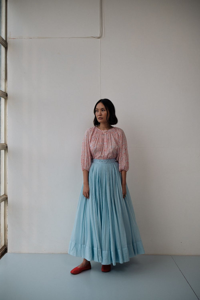 MIRA SKIRT chanderi by TOKREE in blue color for women Worldwide