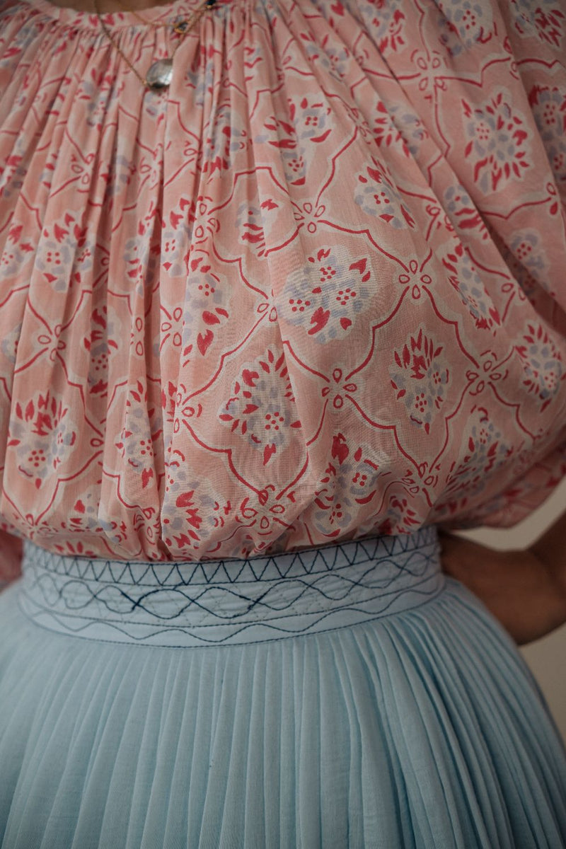 MIRA SKIRT chanderi by TOKREE in blue color for women Worldwide