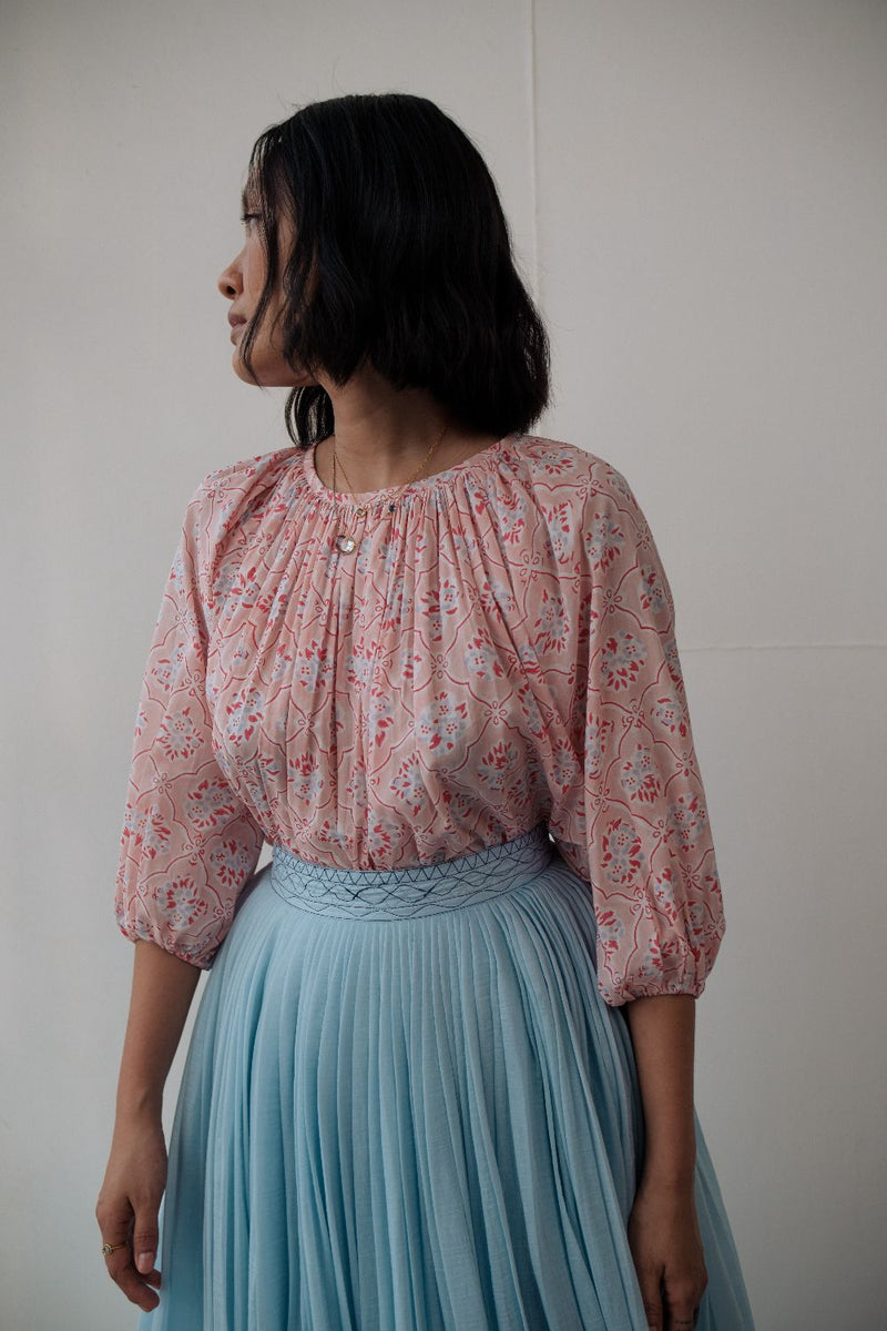 MIRA SKIRT chanderi by TOKREE in blue color for women Worldwide