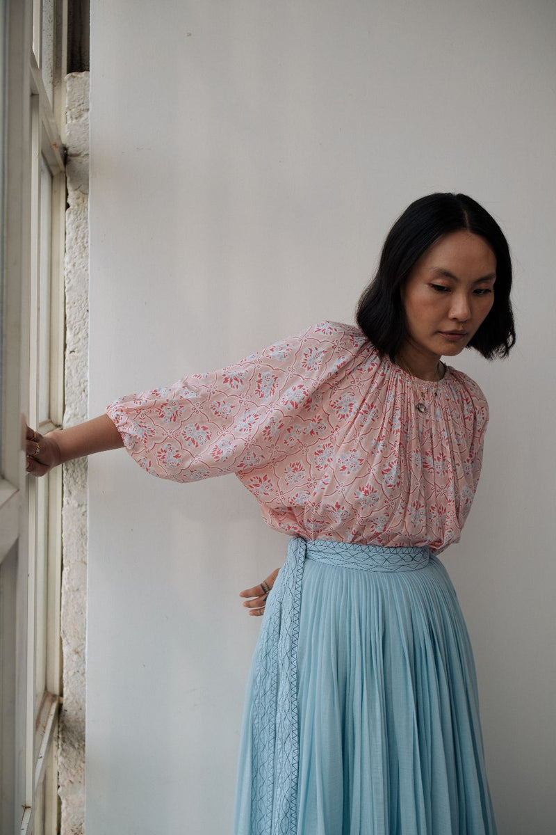 MIRA SKIRT chanderi by TOKREE in blue color for women Worldwide