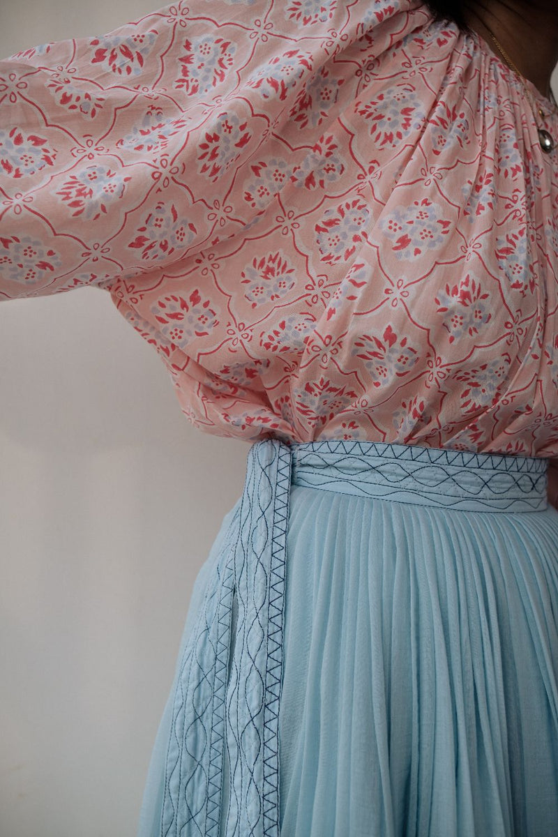 MIRA SKIRT chanderi by TOKREE in blue color for women Worldwide