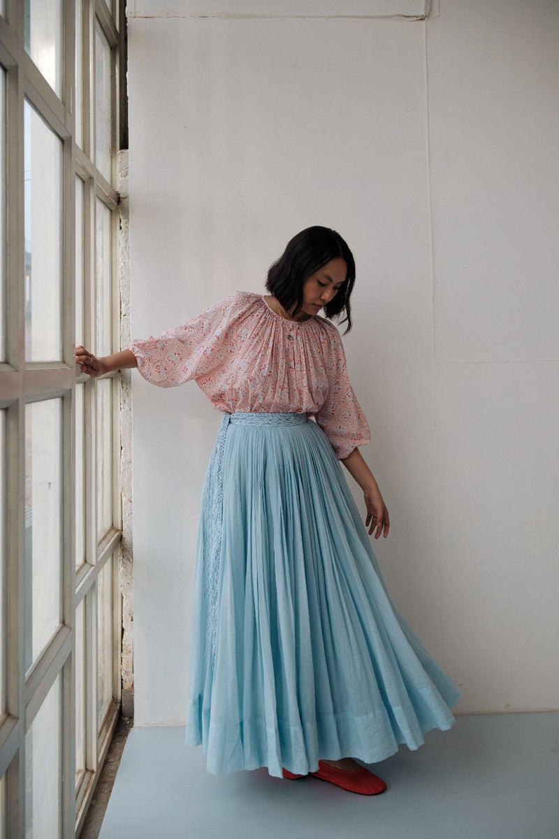 MIRA SKIRT chanderi by TOKREE in blue color for women Worldwide