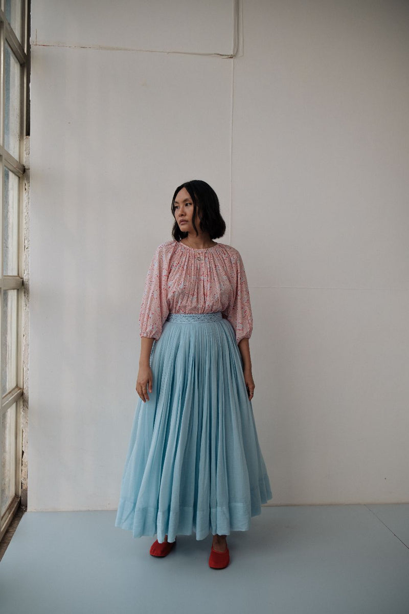 MIRA SKIRT chanderi by TOKREE in blue color for women Worldwide