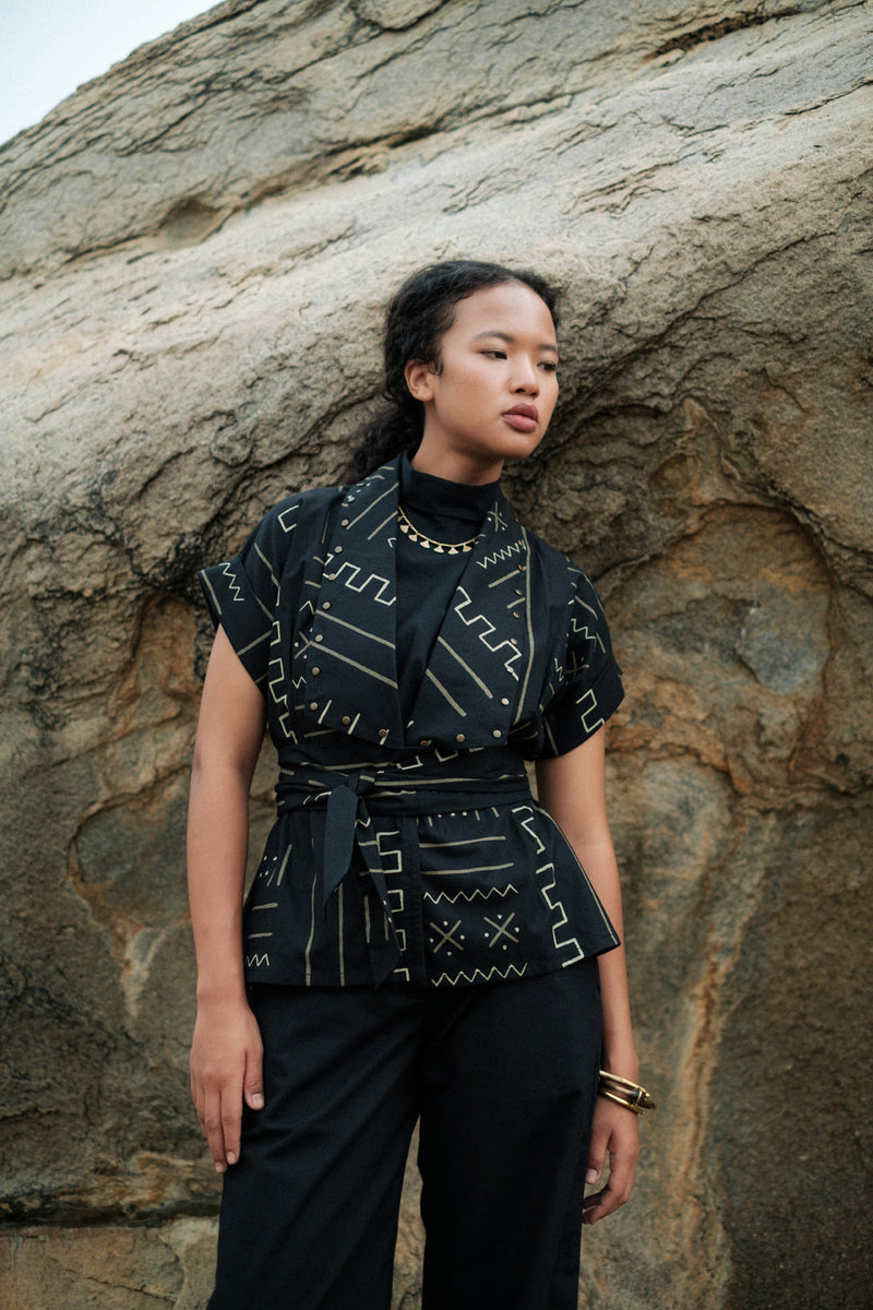Berlin Shawl collar Top Crushed Cotton top/shirt by The Terra Tribe in black for women Worldwide